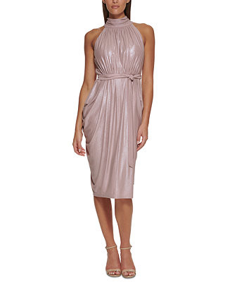 Women's Fog Foil-Knit Belted Halter Dress | Macys (US)