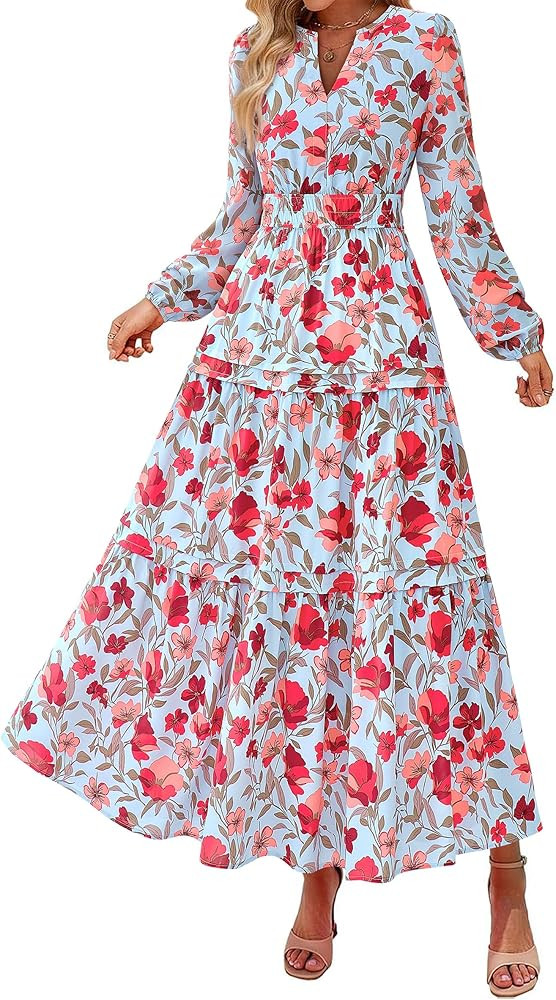 PRETTYGARDEN Womens 2026 Fall Fashion Clothing Boho Maxi Dresses Floral Long Sleeve Flowy Elegant... | Amazon (US)