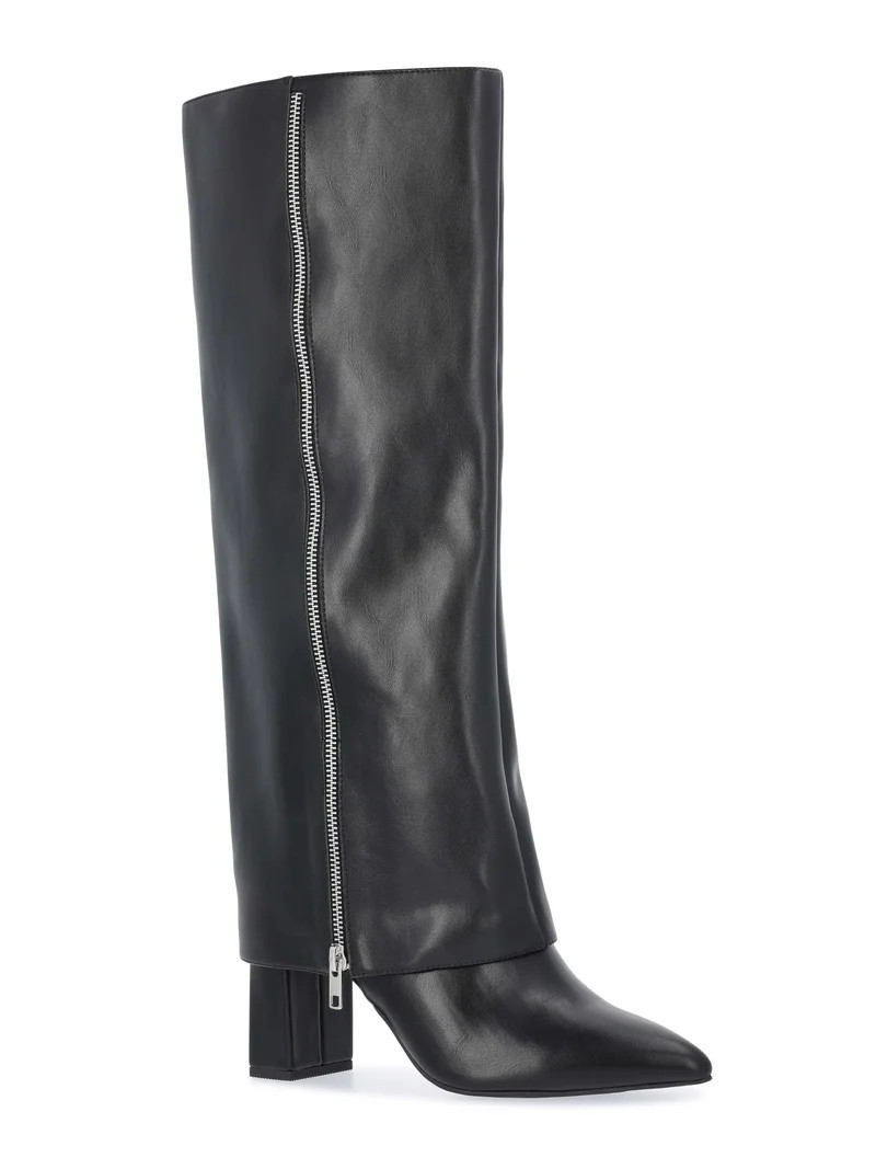 Scoop Women's Faux Leather Fold Over Zip Knee High Boots | Walmart (US)