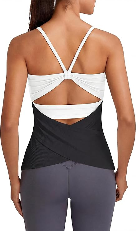 BMJL Womens Workout Tops Athletic Tank Top Built in Bra Yoga Ribbed Sleeveless Open Back Running ... | Amazon (US)