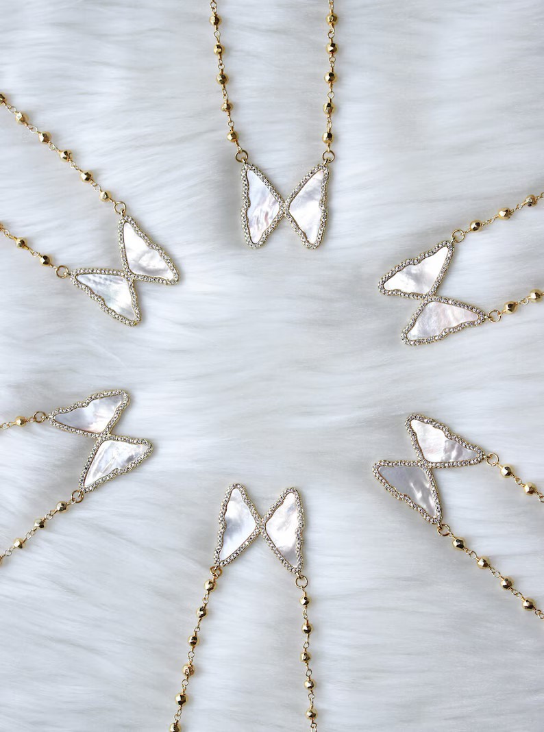 Gold Beaded Butterfly Necklace- Mother of Pearl | Etsy (US)