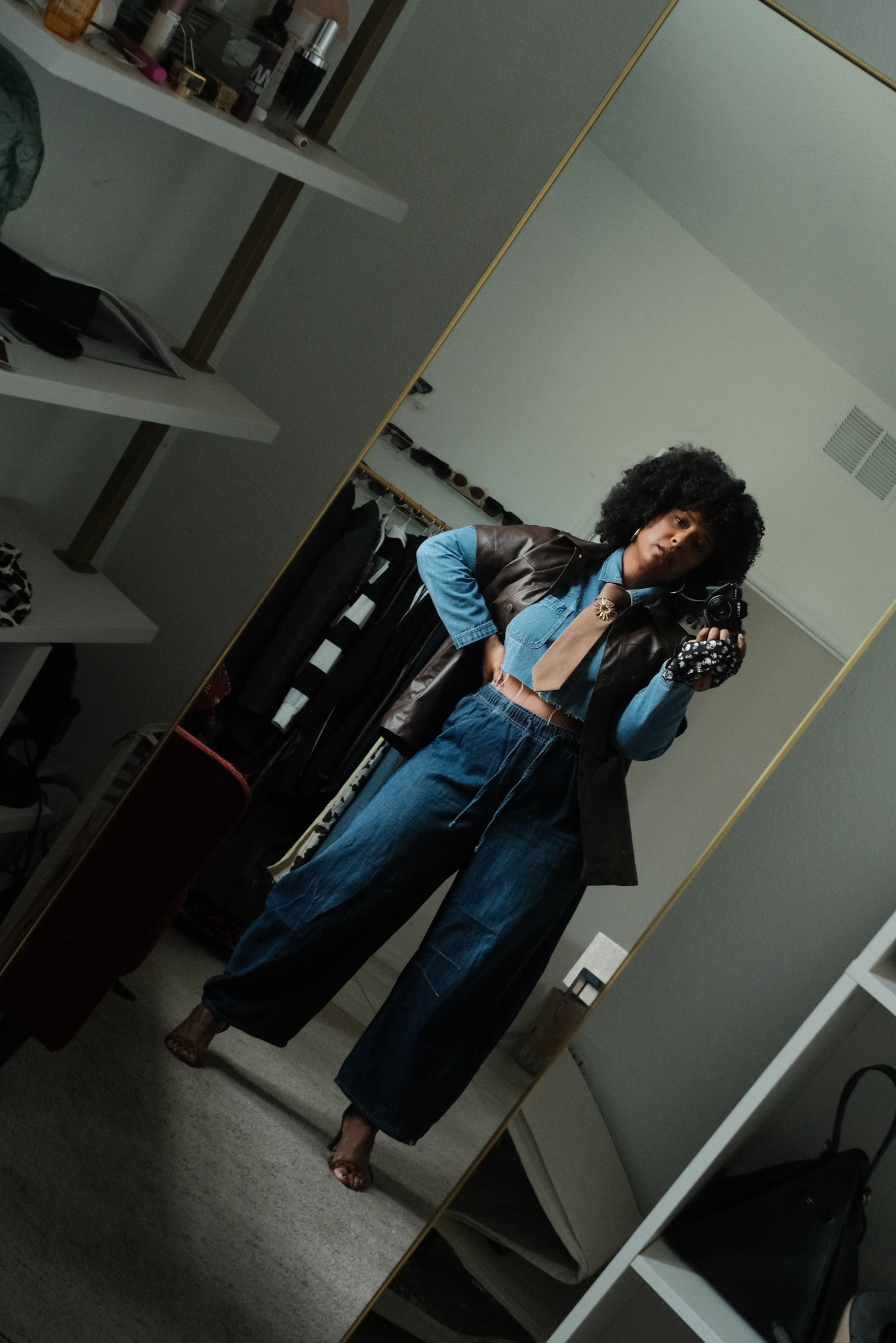 Double denim and brown moment 