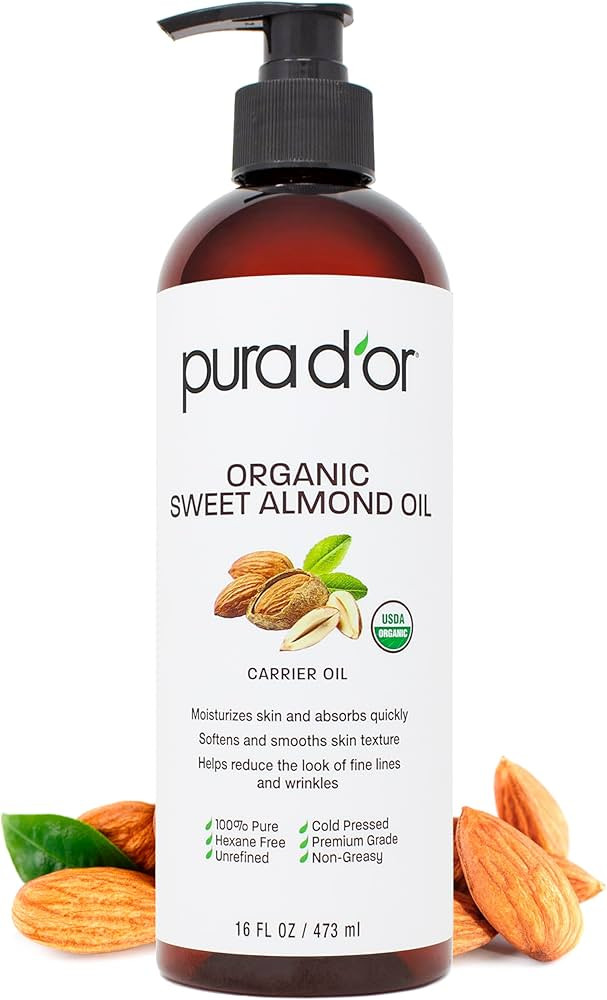 PURA D'OR 16 Oz ORGANIC Sweet Almond Oil - 100% Pure & Natural USDA Certified Cold Pressed Carrie... | Amazon (US)