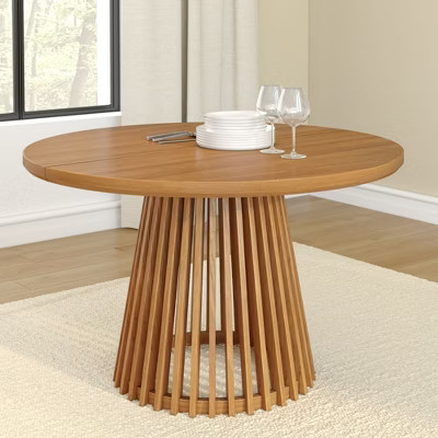 Plank+Beam 48" Lido Round Dining Table, Solid Wood Minimalist Kitchen Table for 4, Pecan | Target