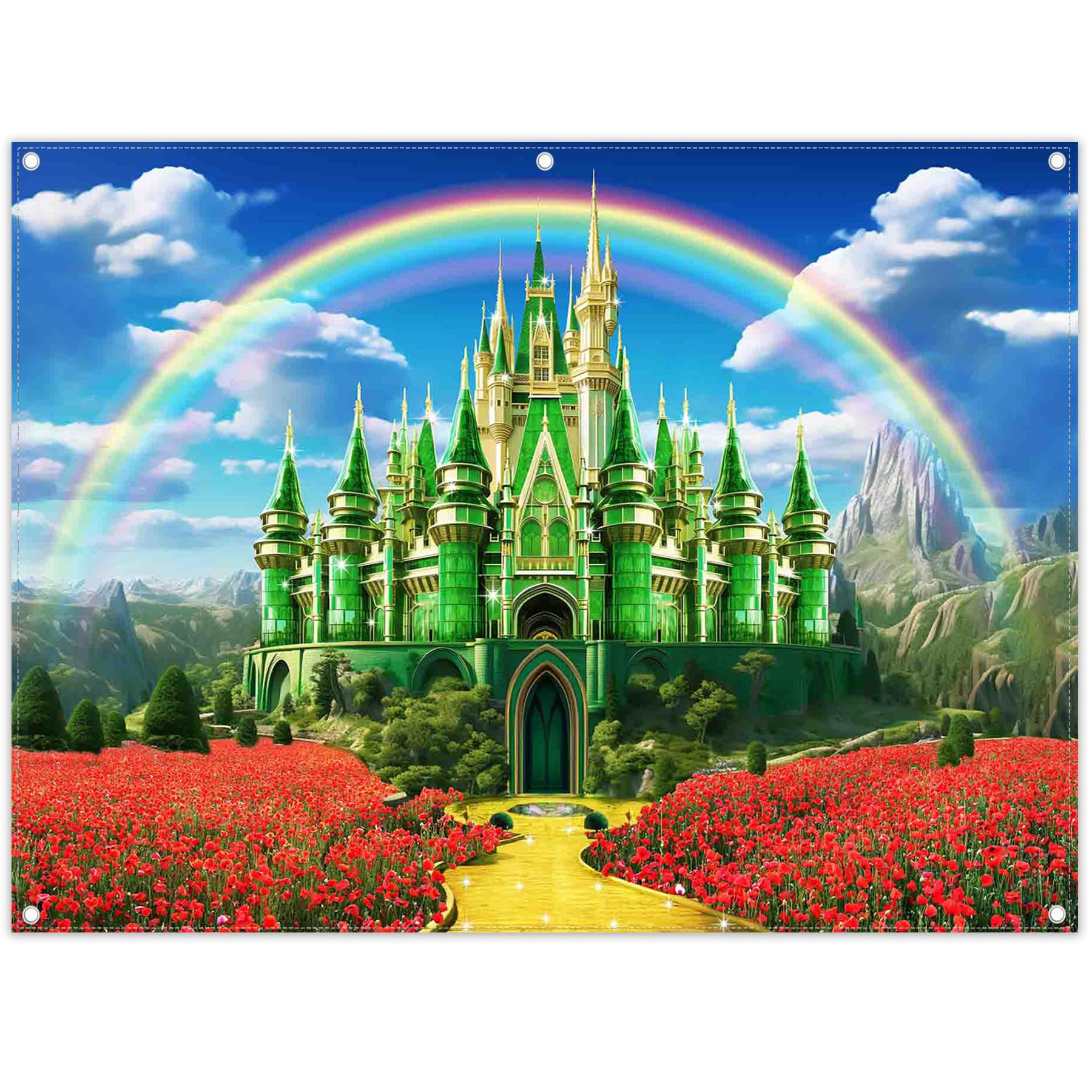 8x6ft Polyester Green Castle Backdrop Yellow Brick Road Rainbow Sky Photography Background Floral... | Amazon (US)