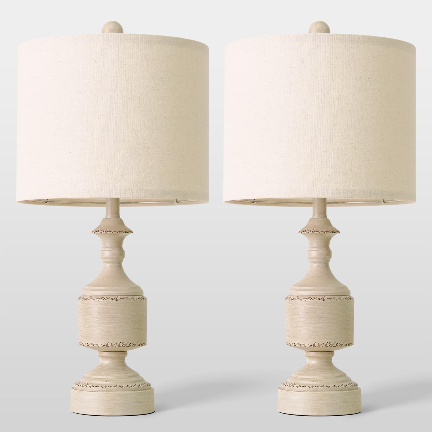 BOBOMOMO White Lamps Set of 2-20.5" Antique White Bedside Lamps for Nightstand, Vintage Farmhouse... | Amazon (US)