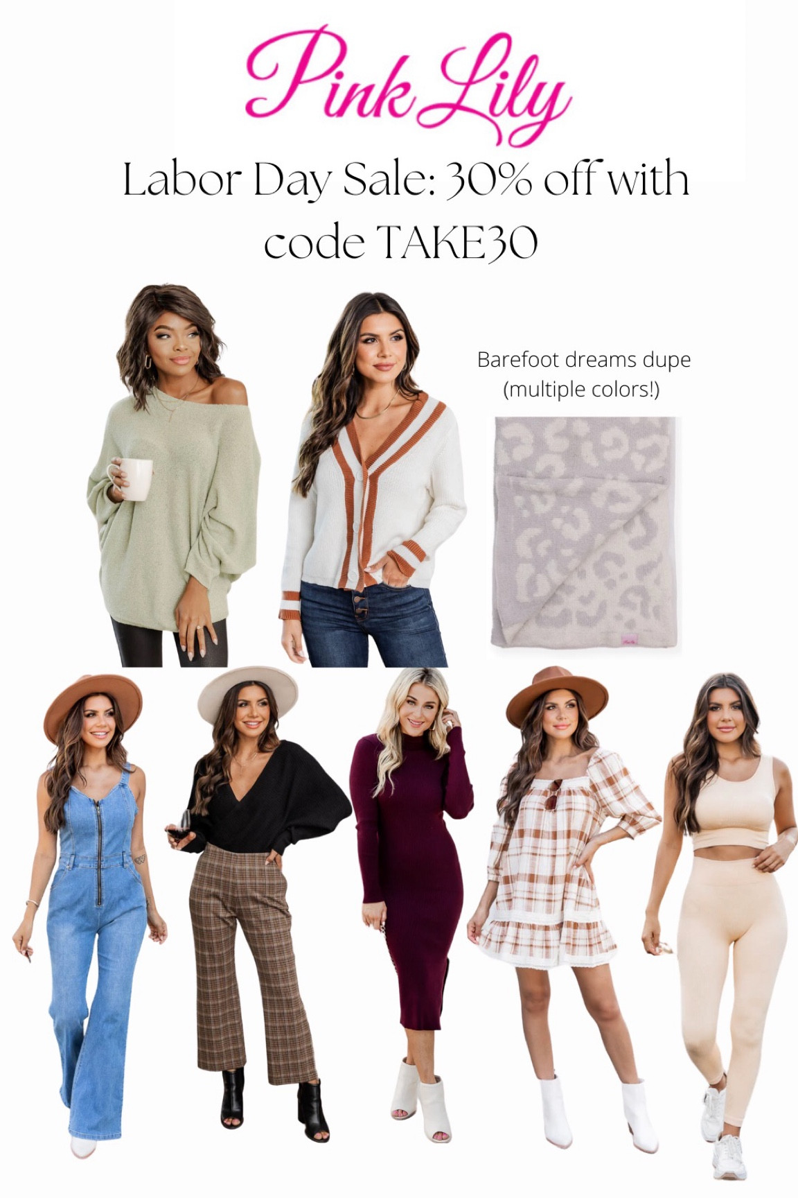Pink Lily labor day sale finds! Love this barefoot dreams dupe, it comes in so many colors! There are also so many fun sweaters, fall dresses, boots & booties, and jeans! Make sure to use code TAKE30 for 30% sitewide! 

#competition 

#LTKsalealert #LTKSale #LTKunder50