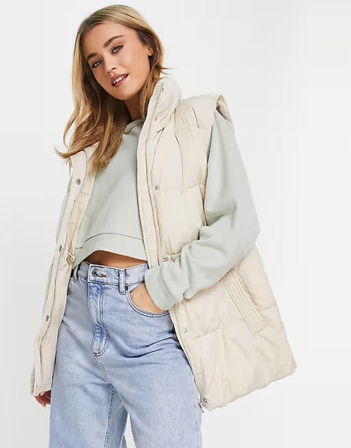 Stradivarius oversized padded vest in beige | ASOS (Global)