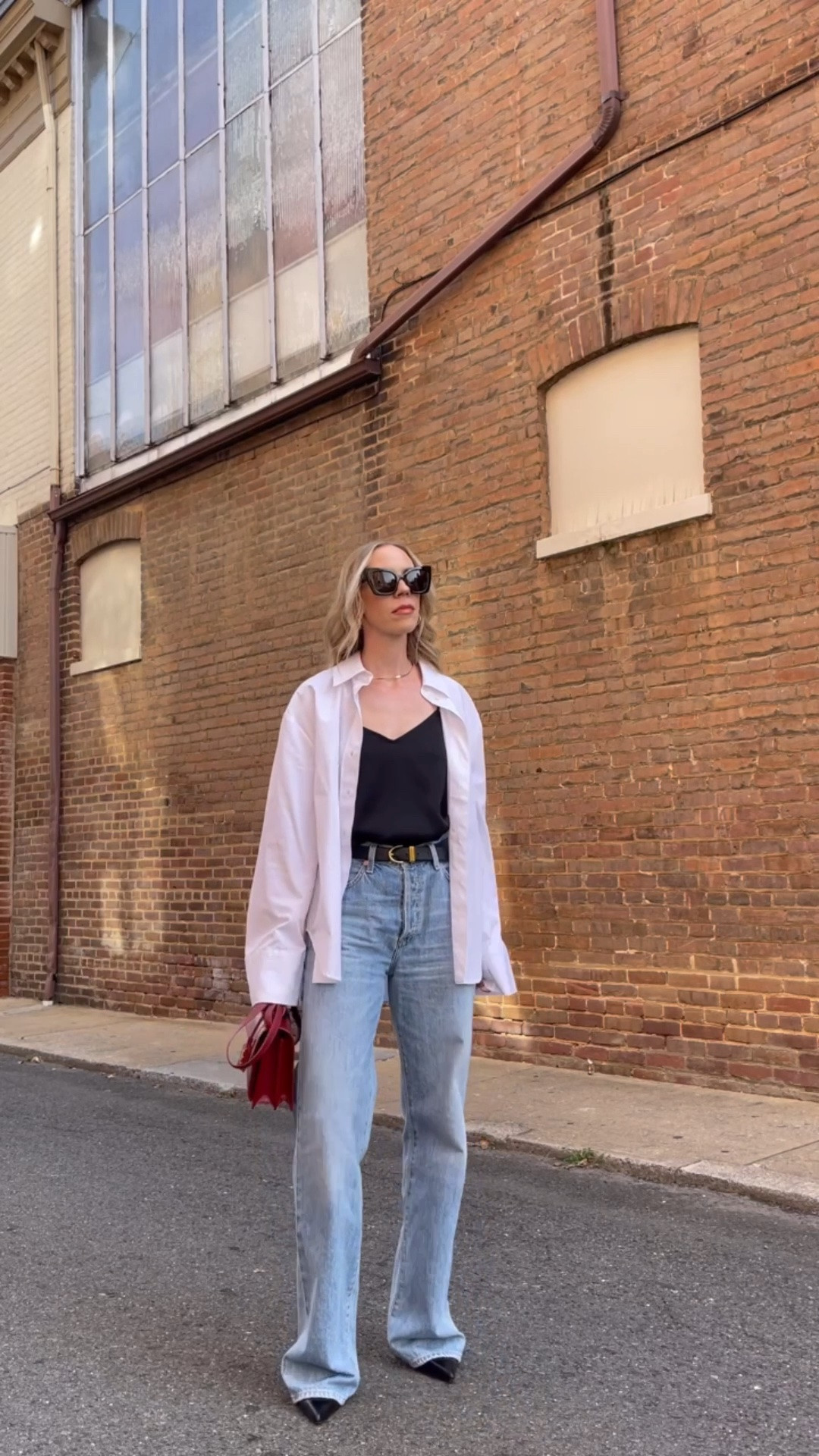 Transitional season, early fall style, oversized button down with camisole and wide leg jeans

#LTKSeasonal #LTKOver40 #LTKSaleAlert