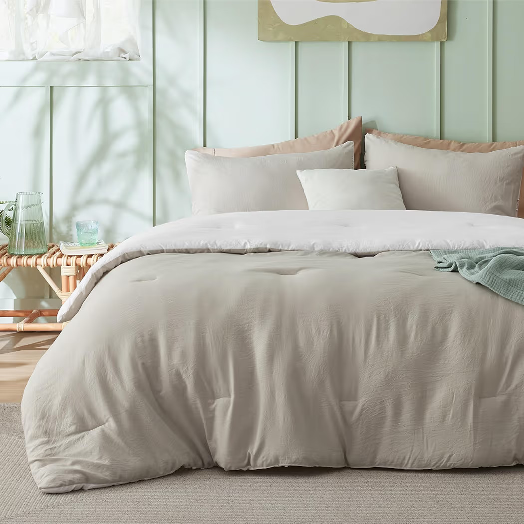 Bedsure Queen Size Comforter Set, Reversible Beige Soft Prewashed Bedding for All Seasons, 3 Piec... | Amazon (US)