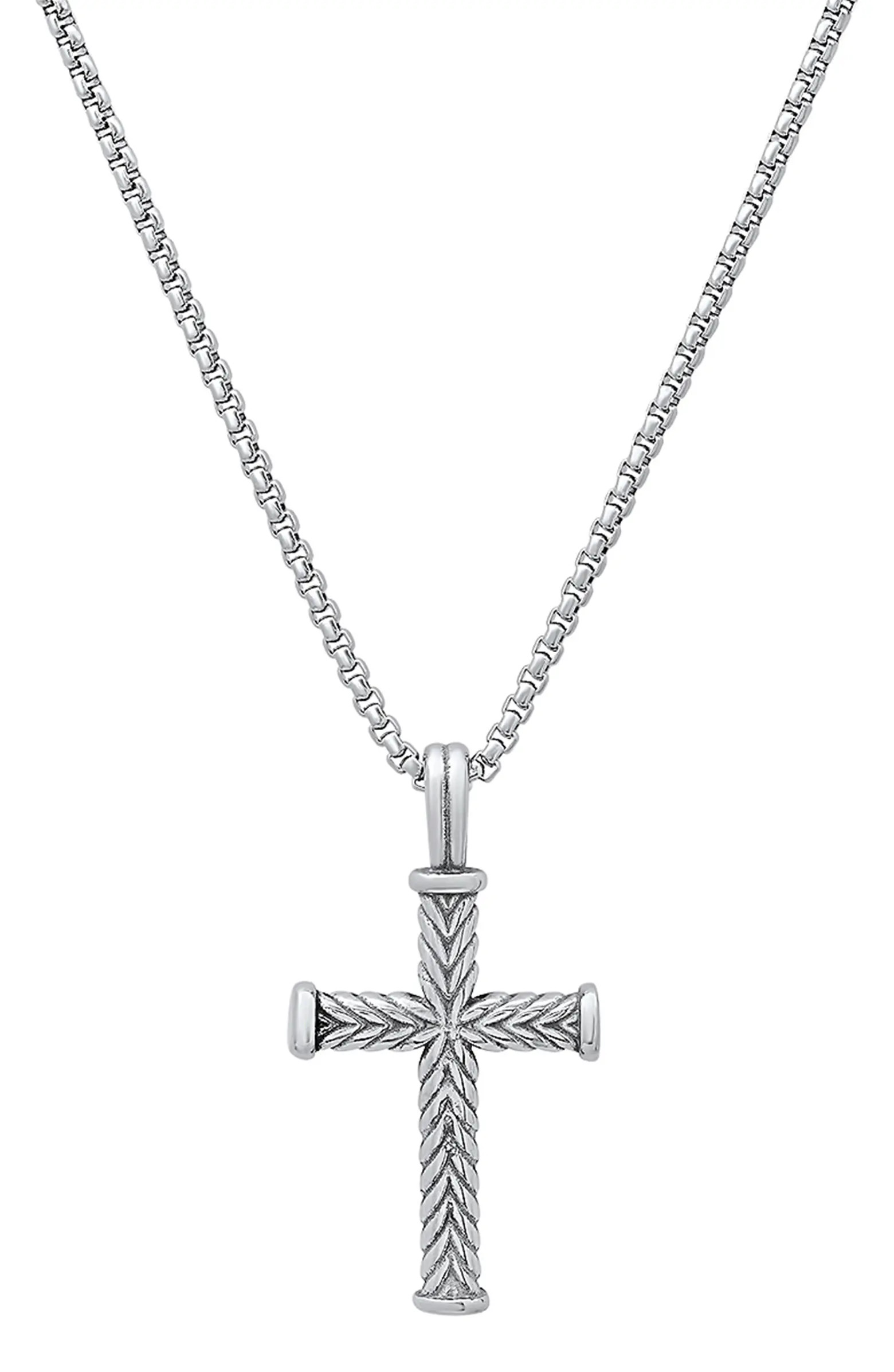HMY JEWELRY Men's Stainless Steel Twisted Cross Pendant Necklace | Nordstromrack | Nordstrom Rack