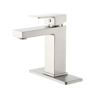 Boyel Living Brushed Nickel Single Hole Single Handle Bathroom Faucet with Deck Plate and Water S... | The Home Depot