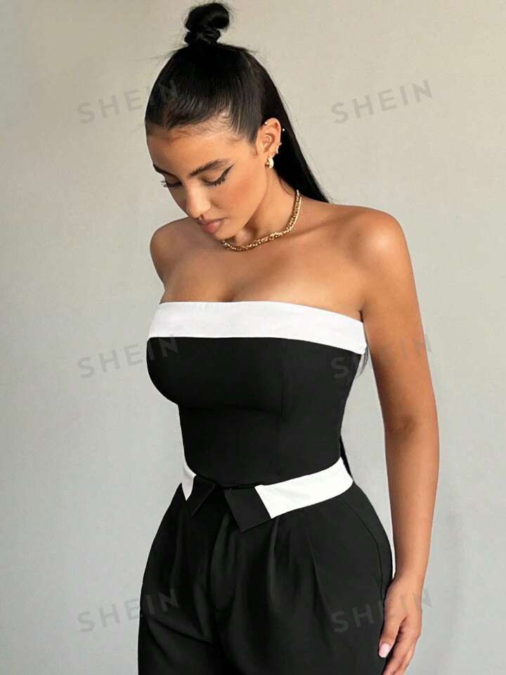 SHEIN SXY Summer Sexy Colorblock Tube Top | SHEIN