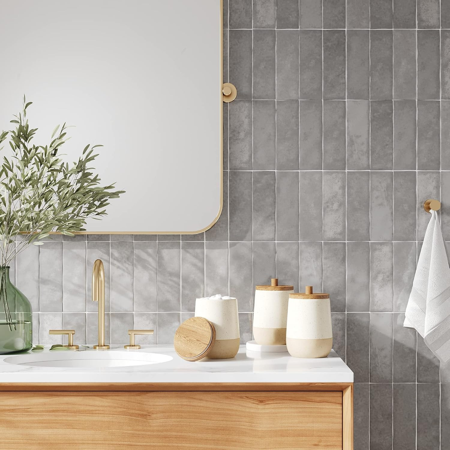 Barnyard Designs S/3 Ceramic Bathroom Canisters, Apothecary Jars with Lid, Qtip Holder Bathroom S... | Amazon (US)