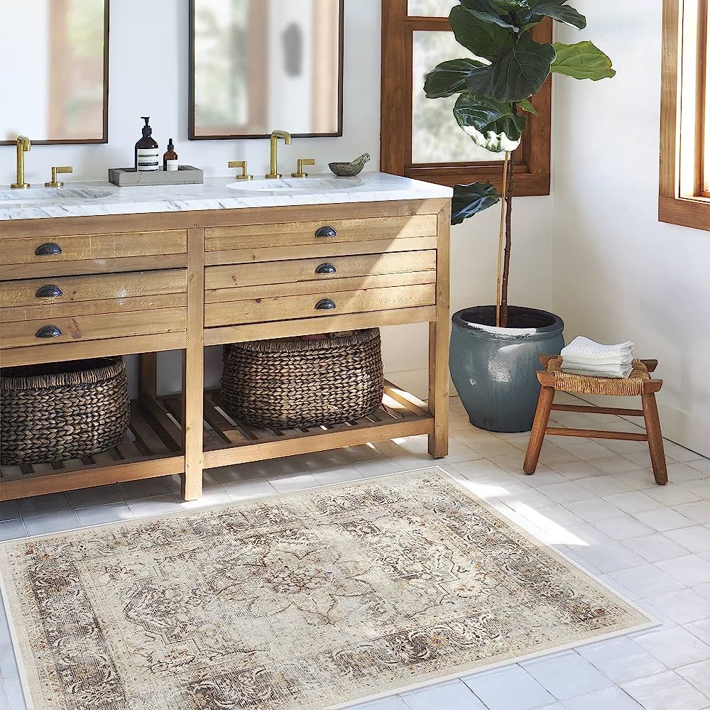 RUGGABLE Sarrah Washable Rug - Perfect Vintage Area Rug for Living Room Bedroom Kitchen - Pet & C... | Amazon (US)