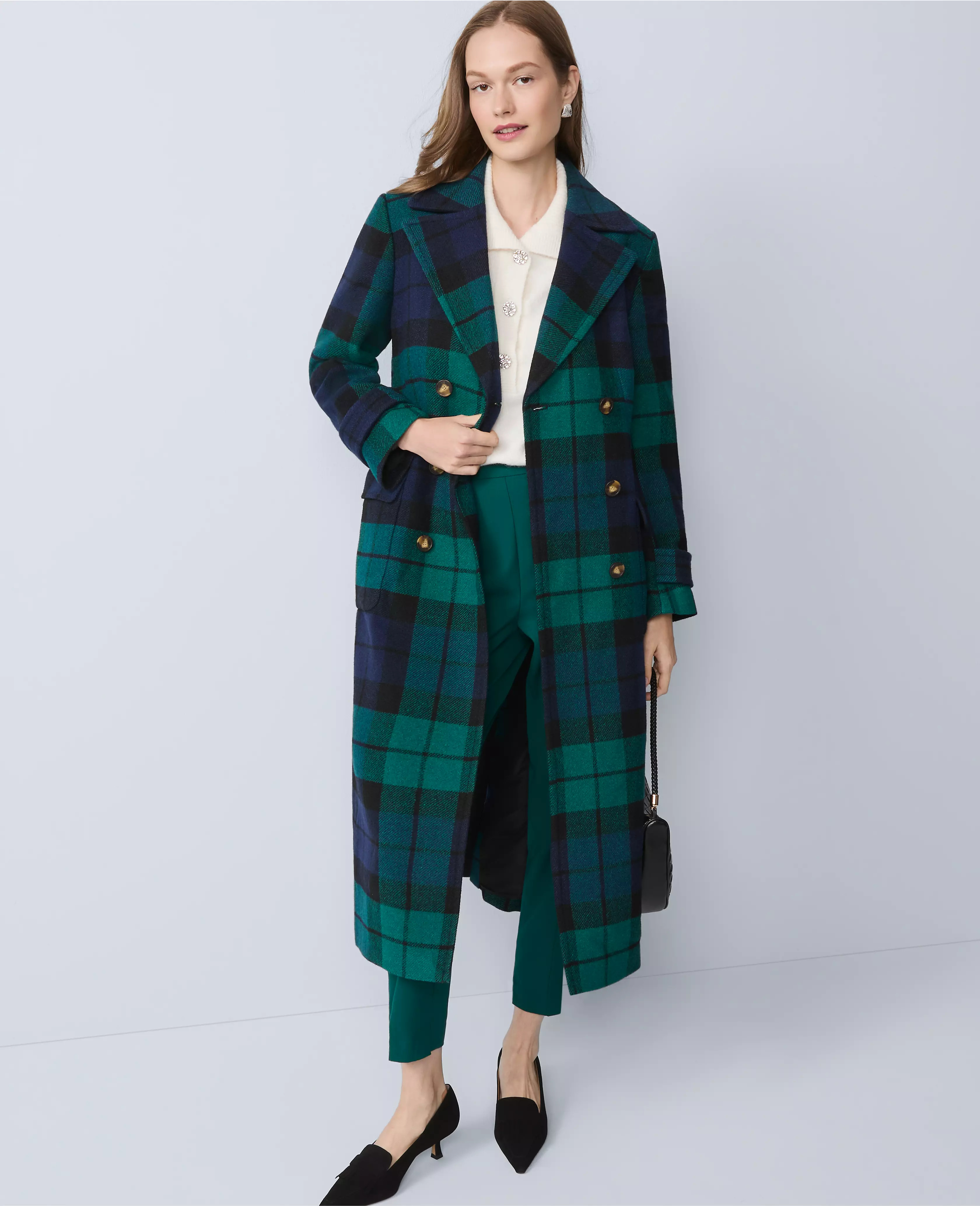 Plaid Fitted Double Breasted Coat | Ann Taylor