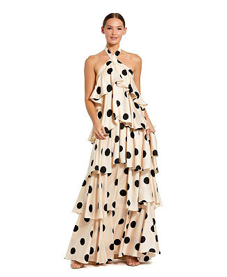 Women's Polka Dot Charmeuse Halter Tiered Ruffle Gown | Macy's