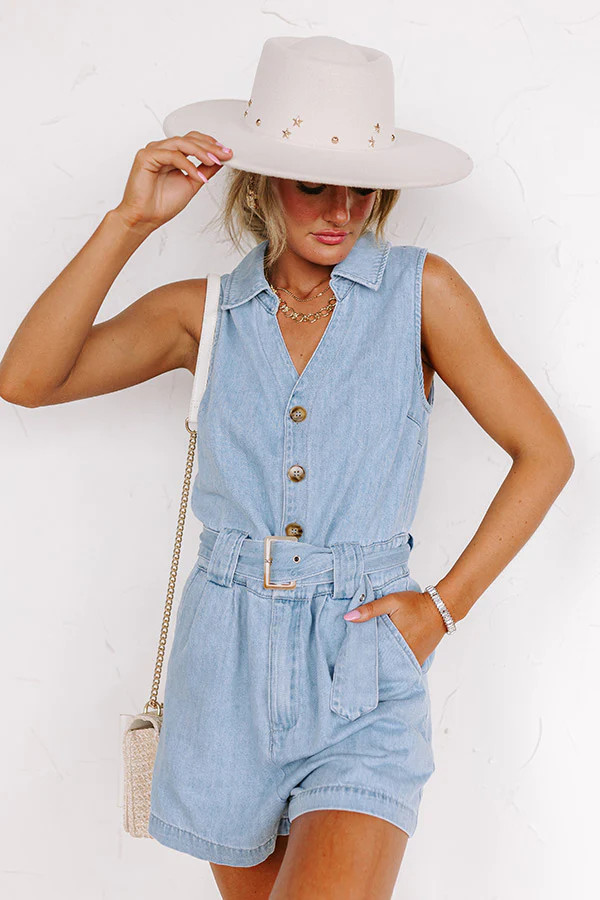 Boho Brunch Denim Romper in Light Wash | Impressions Online Boutique