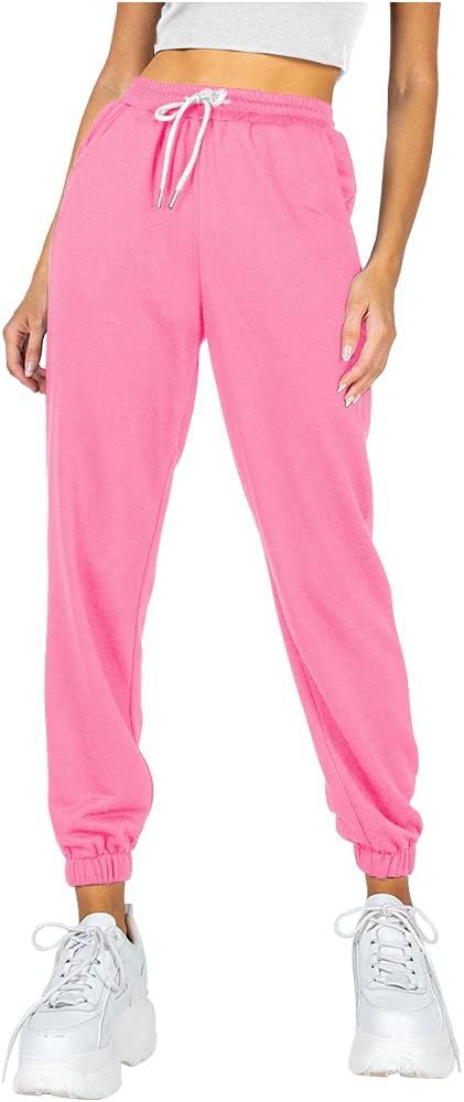 Ezymall Womens Sweatpants Comfy High Waisted Workout Athletic Lounge Joggers Pants with Pockets | Amazon (US)
