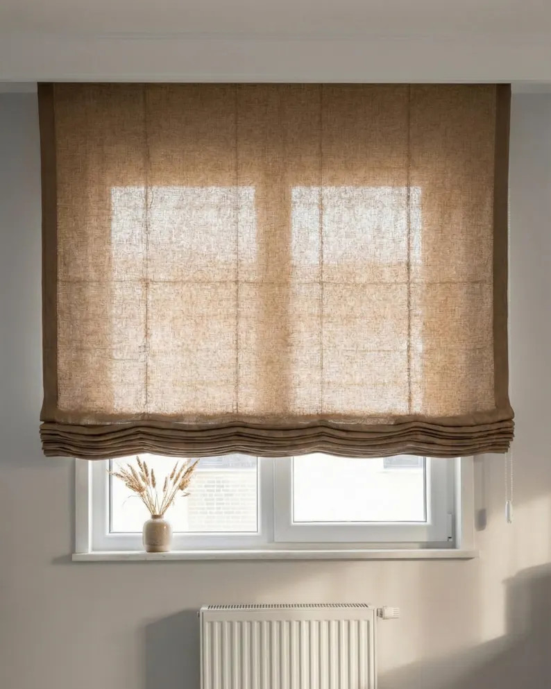 100% Natural Linen Roman Shade, Soft Fold Rodless Curtain, Custom Size Drapes | Etsy (Global)