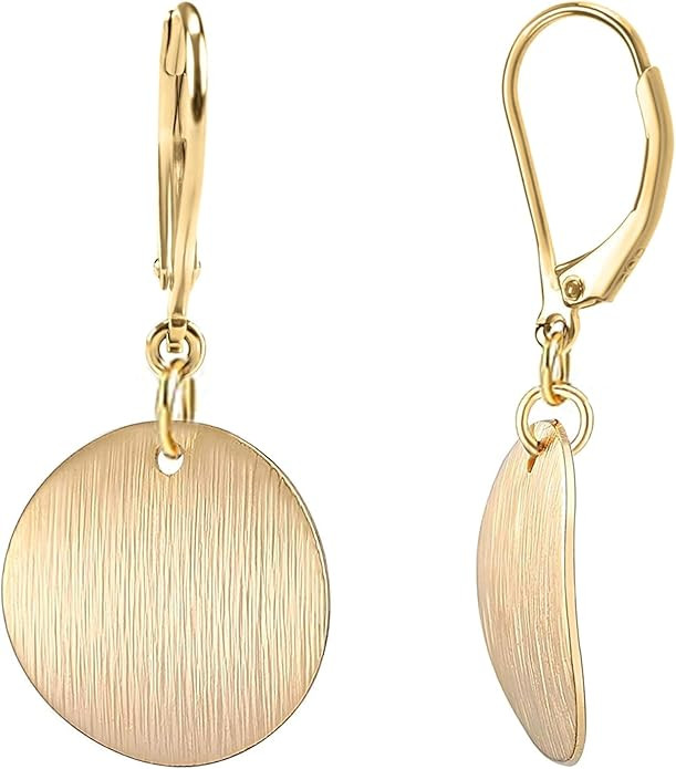 18K Gold Plated 925 Sterling Silver Dangle Earrings for Women Lightweight Round Circle Disc Geome... | Amazon (US)
