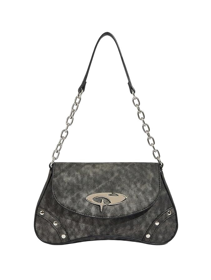 Verdusa Women's Punk Studded Flap Leather Bags Chain Top Handle Underarm Shoulder Bag | Amazon (US)