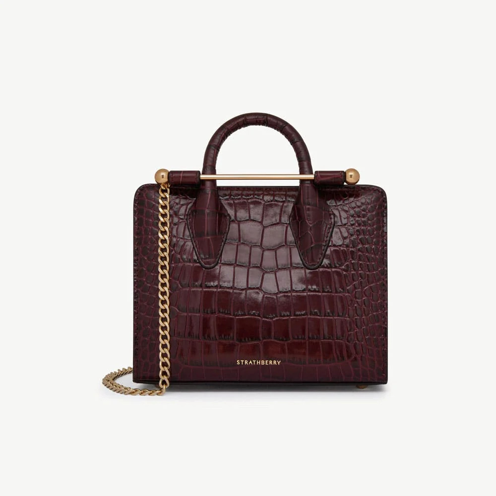 Nano Tote - Croc-Embossed Leather Burgundy | Strathberry | Strathberry