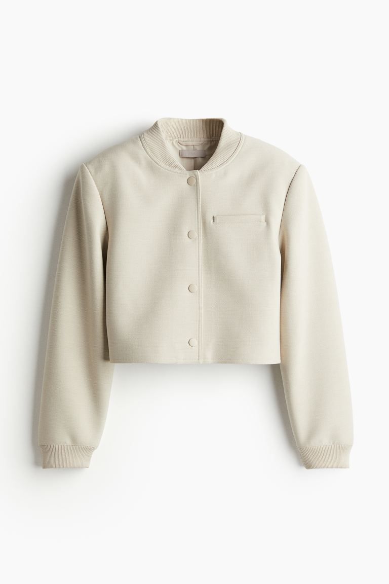 Short shoulder-pad jacket - Light beige - Ladies | H&M GB | H&M (UK, MY, IN, SG, PH, TW, HK)