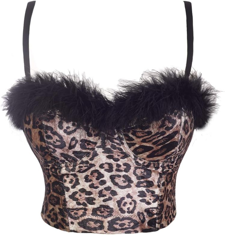 She'sModa Velvet Leopard Feather Women's Club Bachelorette Party Corset Crop Top Custom Bustier | Amazon (US)