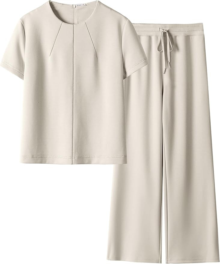 ANRABESS 2 Piece Sets for Women Summer Outfits Lounge Sweatsuits Short Sleeve Wide Leg Pants Swea... | Amazon (US)
