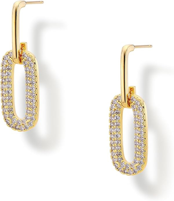 OZEL 14K Gold & Silver Plated Paperclip Chain Earrings with Cubic Zirconia – Dangle, Hoop, Hugg... | Amazon (US)
