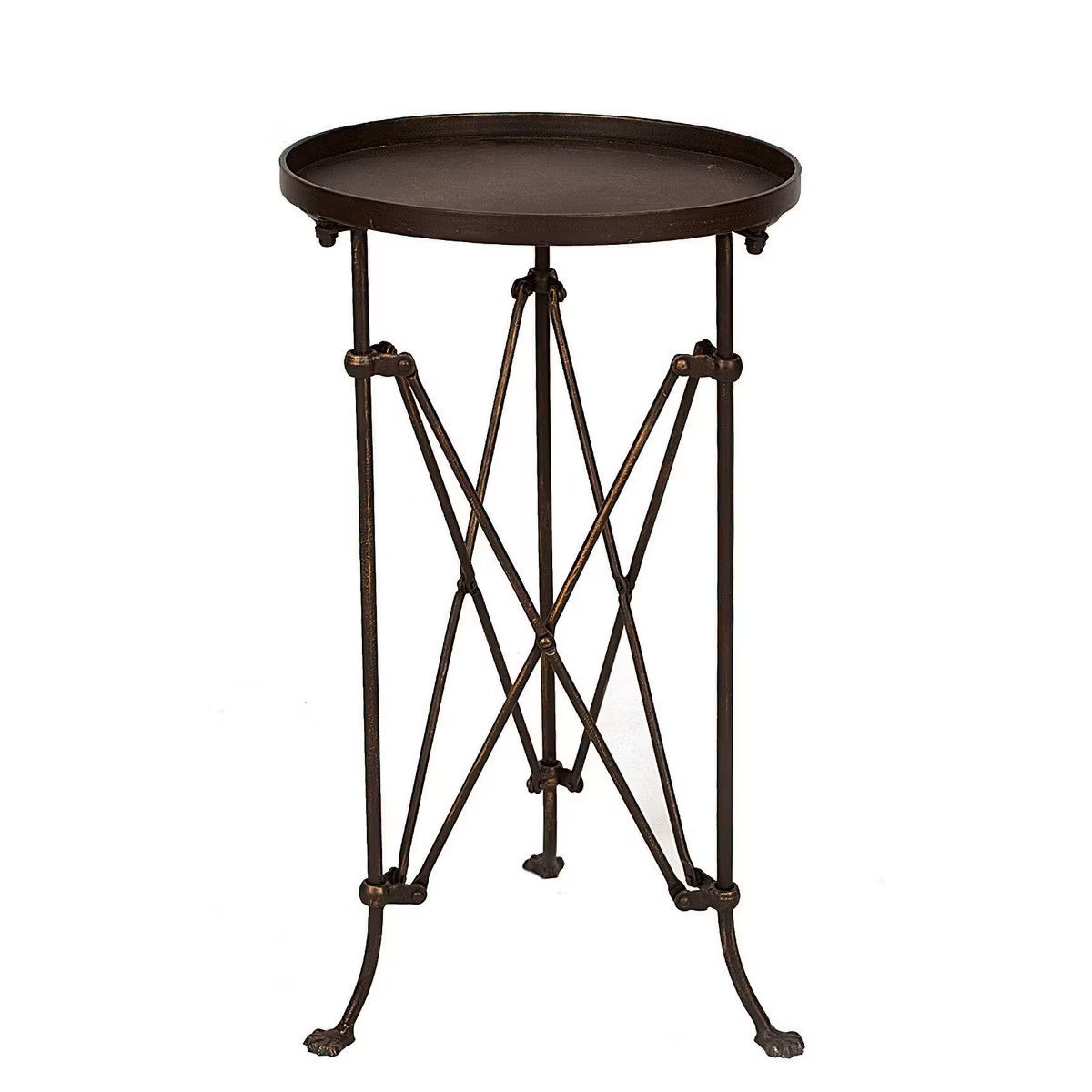 Storied Home Metal Tray Table Bronze: Round Pine Top, 25.5" High, Assembly Required | Target