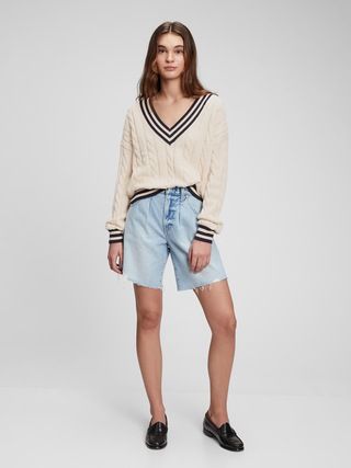 Varsity V-neck Cable Knit Sweater | Gap (CA)