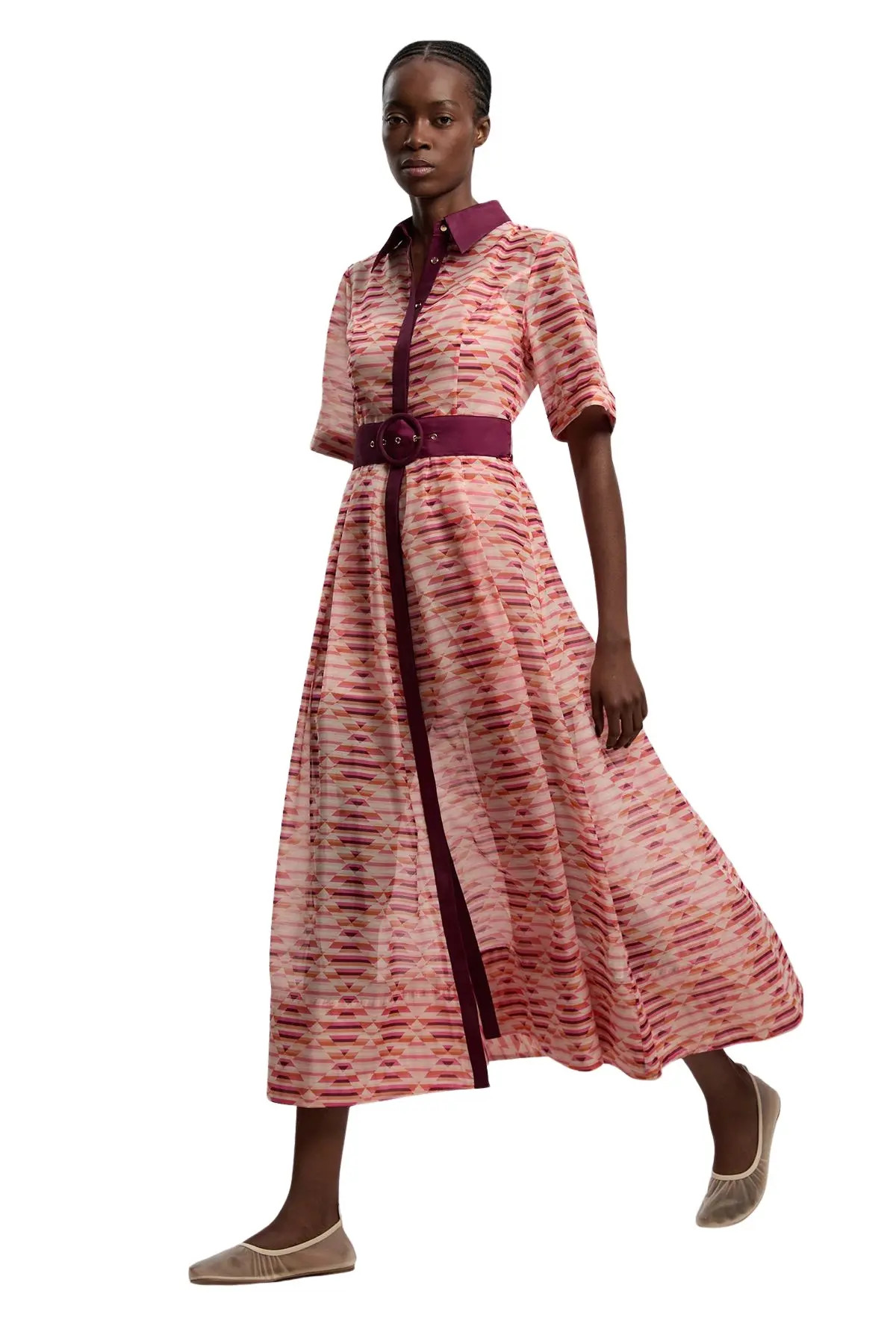Karen Millen Short Sleeve Midi Shirt Dress in Multi at Nordstrom, Size 10 | Nordstrom