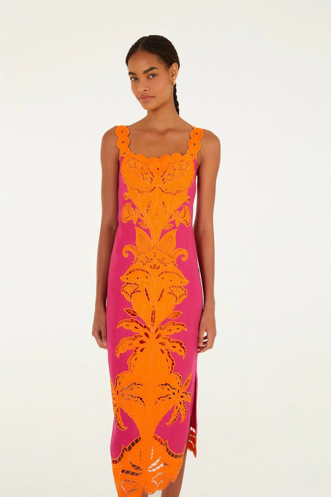 Pinke Cutwork Euroflax Premium Linen Midi Dress | FARM Rio | FarmRio (US)