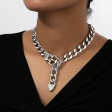 1pc Silver-Tone Cool Style Necklace, European And American Punk Chain & Belt Collarbone Chain For Women Daily Wear | SHEIN
