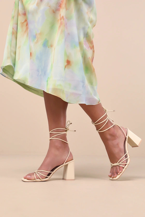 Orlie Butter Yellow Strappy Lace-Up High Heel Sandals | Lulus