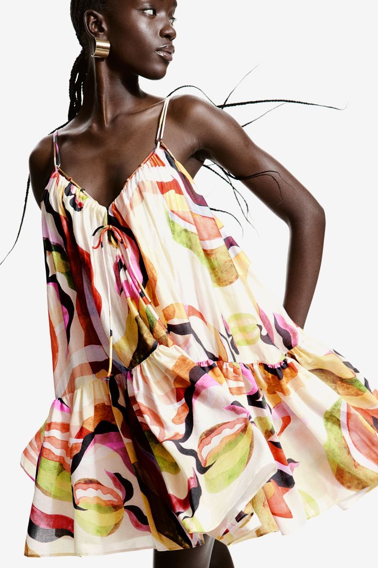 A-line Dress - V-neck - Sleeveless - Cream/patterned - Ladies | H&M US | H&M (US + CA)
