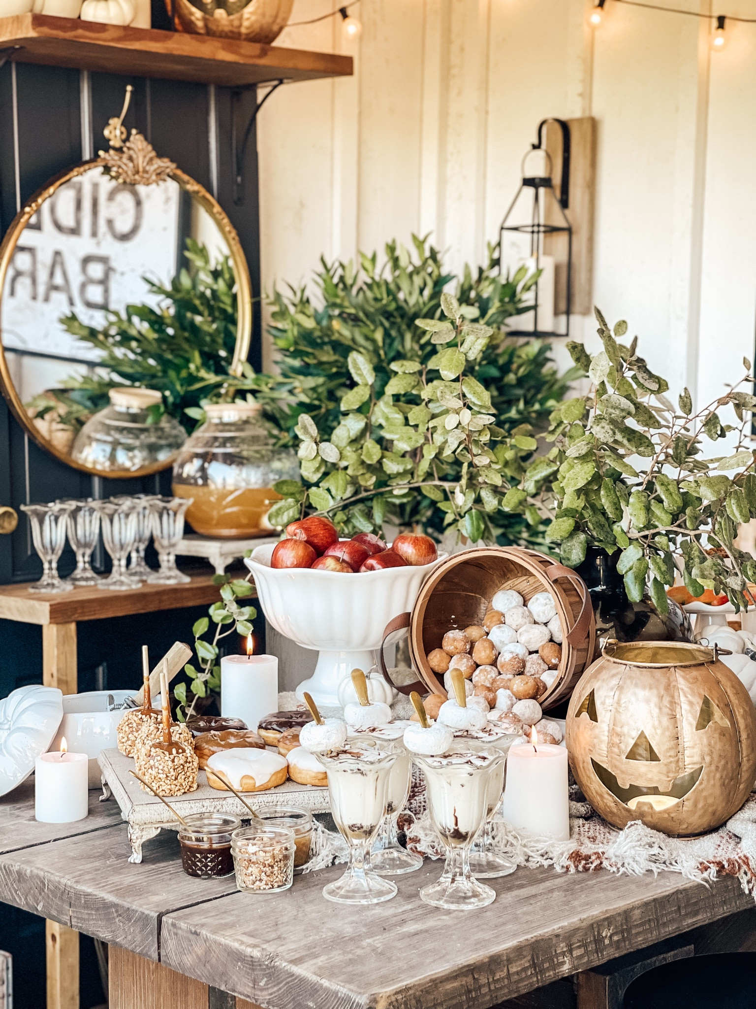 Southern Apple Cider Sundae Bar! #ciderbar #falldecor #falltablescape #ciderbarinspo #ciderbardecorating #ciderbarstyling #vintagestyle #vintahedecor #vintagefall #farmhousefall 

#LTKhome #LTKSeasonal