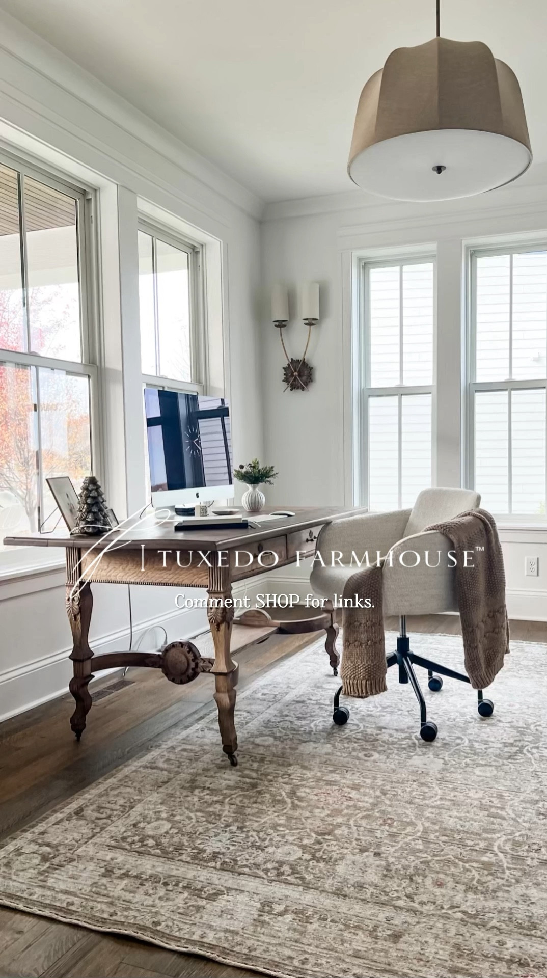 I enjoy making every space in my home a space I want to be in, especially my office, because I spend a lot of time in here. I kept it simple with lots of windows, statement lighting and a few fun pieces of furniture. My desk is vintage but I linked a beautiful vintage inspired option. Bamboo shades coming soon...

#LTKStyleTip #LTKSeasonal #LTKHome