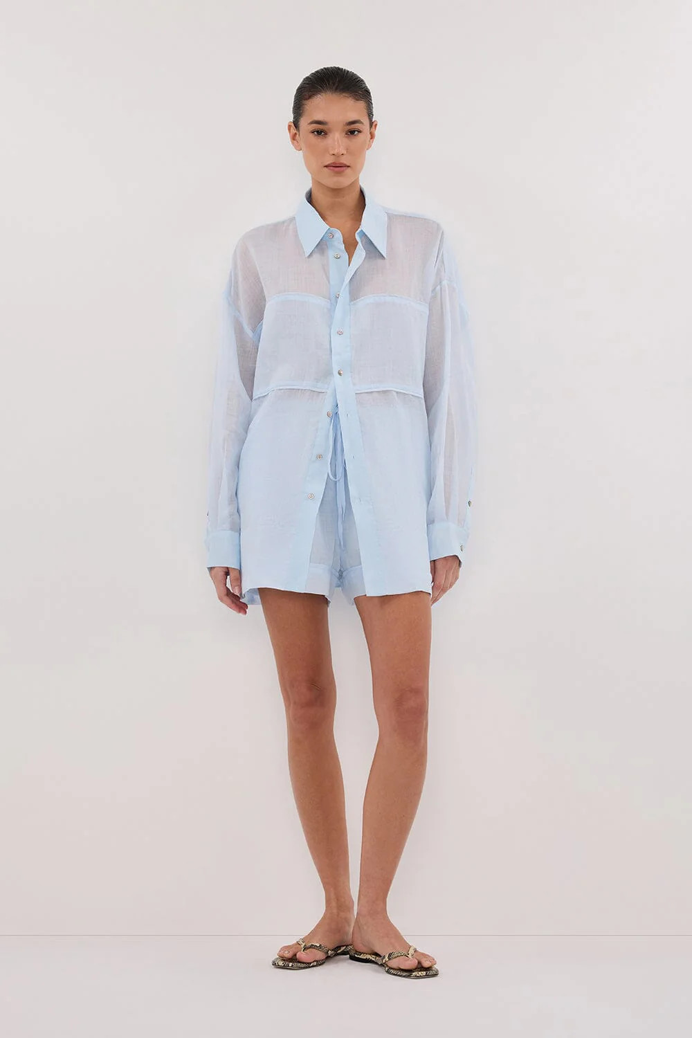KAI CORNFLOWER OVERSIZED RAMIE LONG SLEEVE SHIRT | DISSH