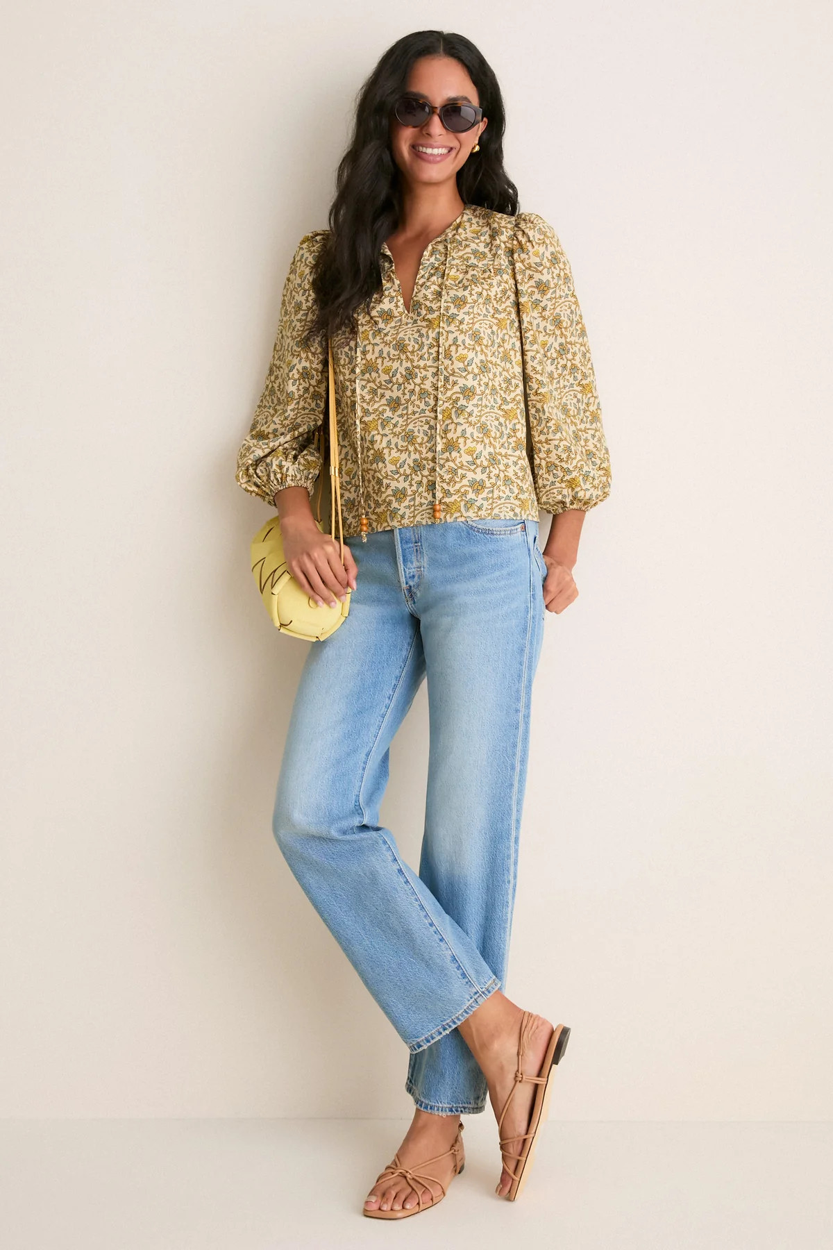 Tan Scrolling Floral Petunia Blouse | Tuckernuck (US)