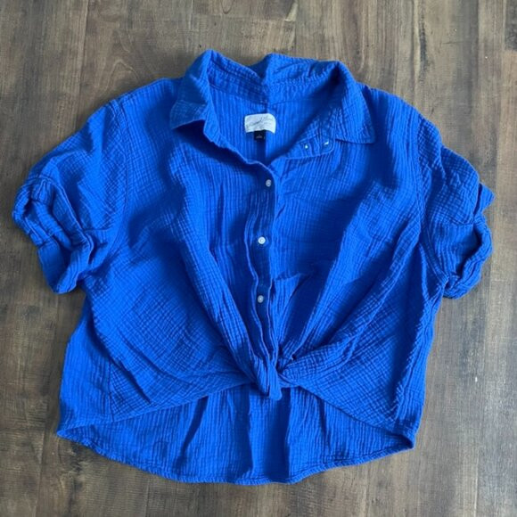Universal Thread Blue Cotton Gauze Tie Front Button Shirt Size Large | Poshmark