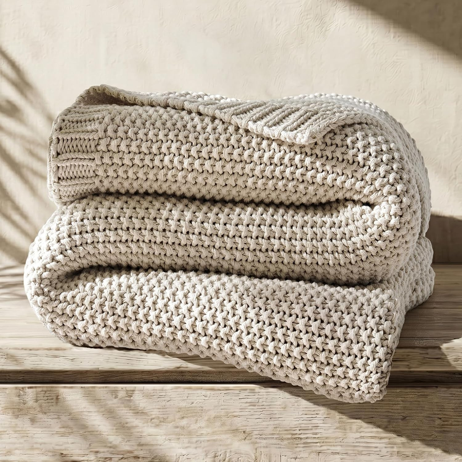 Organic Cotton Chunky Knit Throw Blanket, 50 x 60 Birch | Amazon (US)