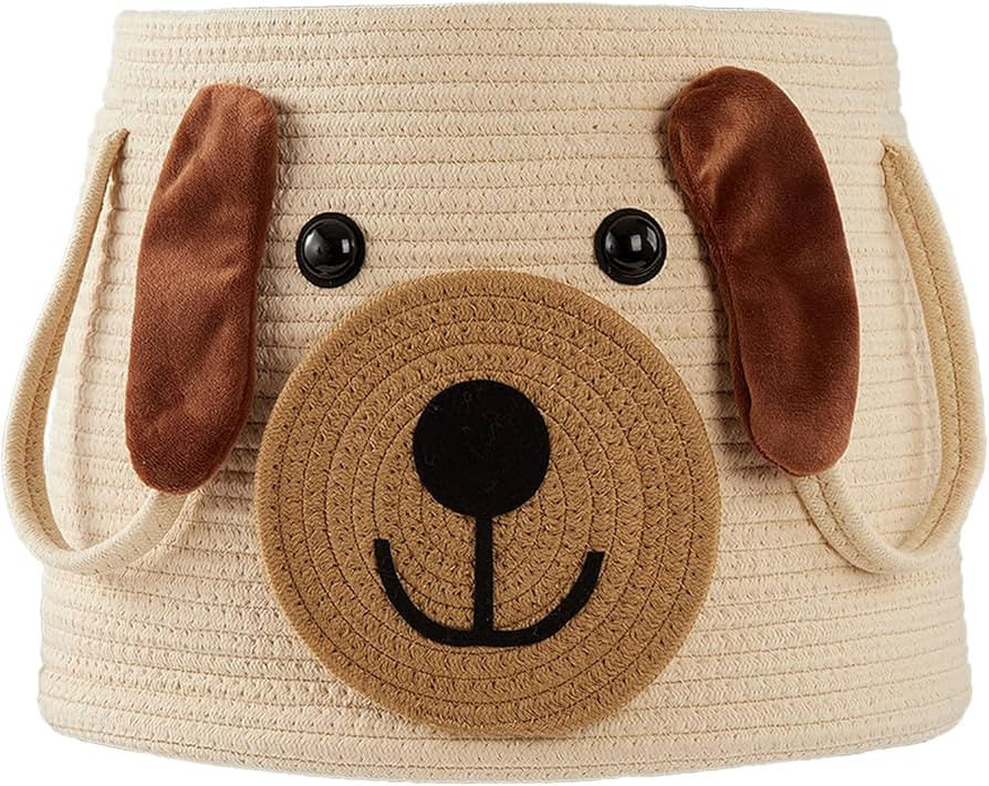 Large Dog Woven Basket with handles, Cute Laundry Basket, Toy Storage Basket, Baby Gift Basket, A... | Amazon (US)