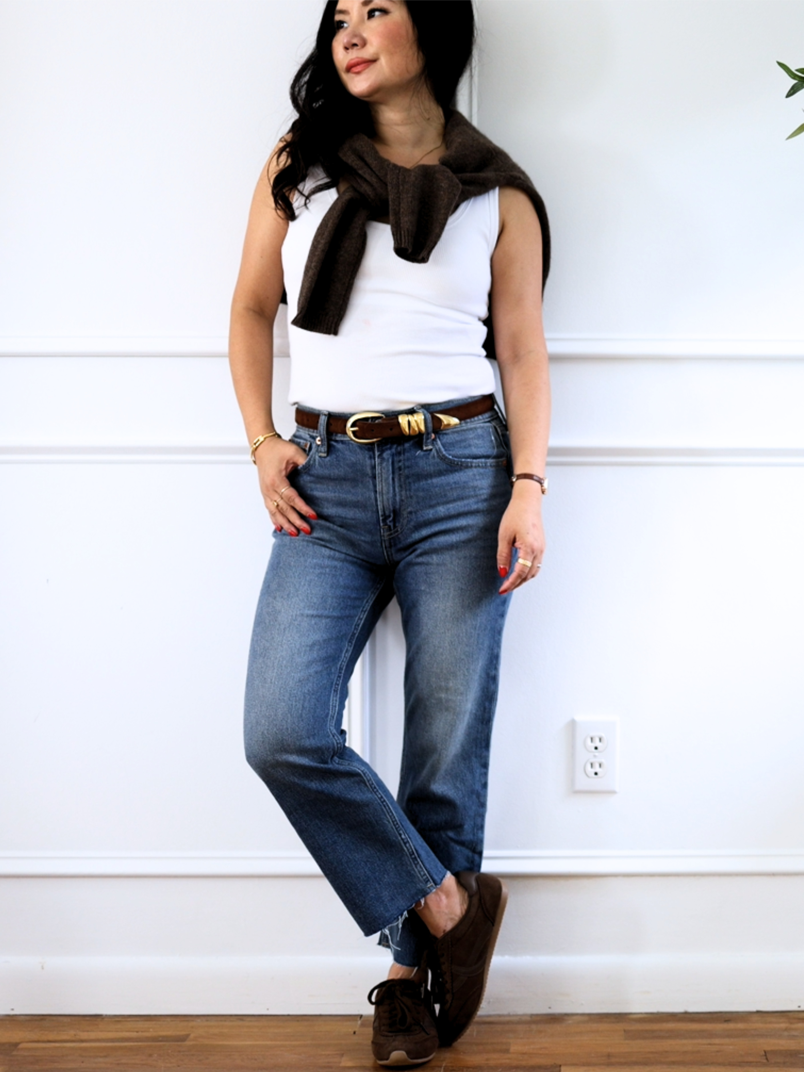 Low-profile sneakers are my favorite shoe trick when I want comfort without the bulk. This SCENARIO pair from walmart keeps the ankle line clean, making your legs look longer instead of cutting you off at the hem. Wearing with Abercrombie top and Gap straight leg jeans. 

 #LTKSeasonal #LTKOver40 #LTKPetite