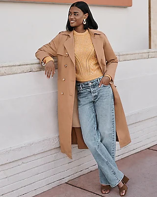 Nylon Sherpa-Lined Novelty Button Belted Trench Coat | Express
