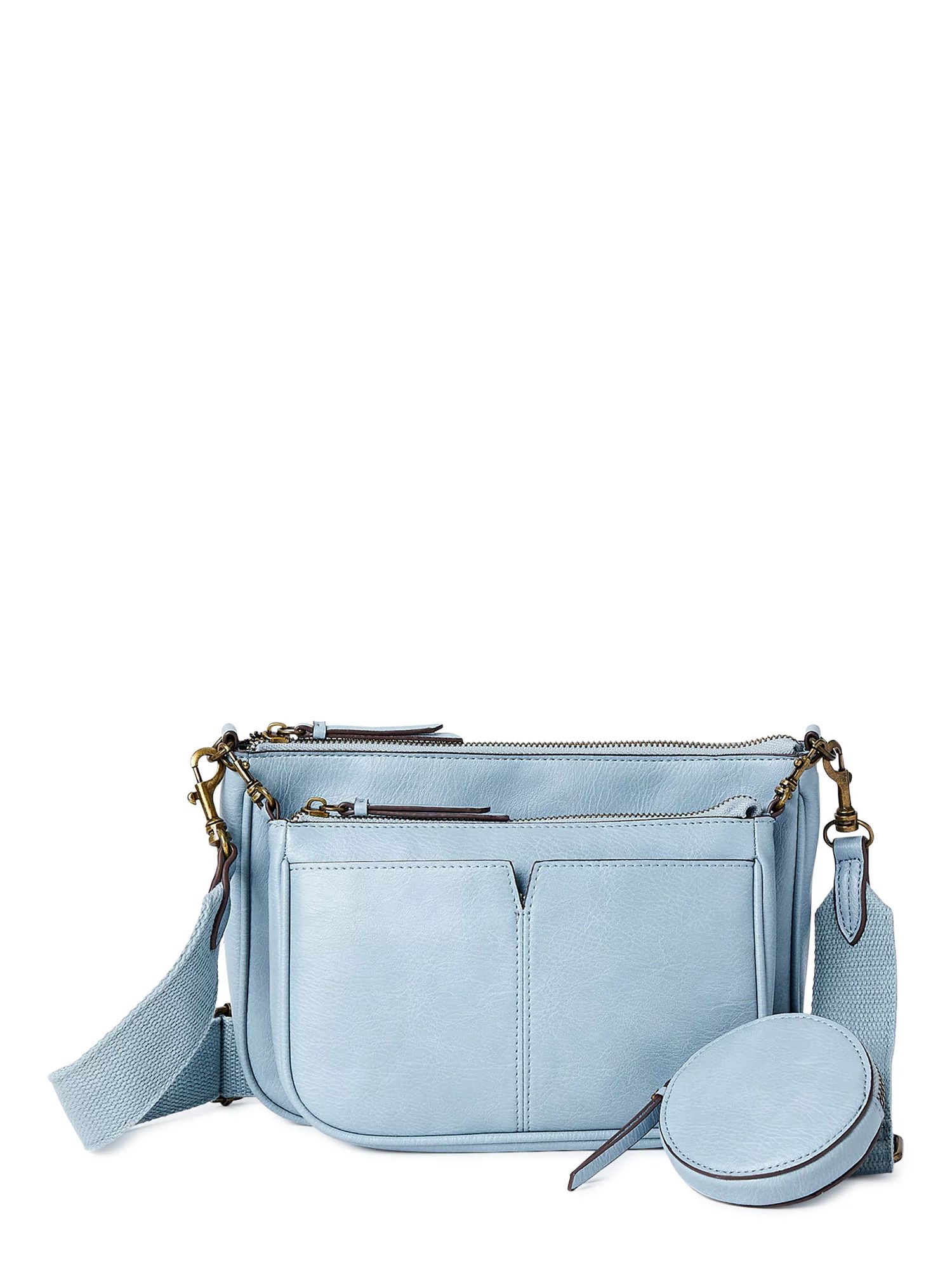 Time and Tru Women's Faux Leather Dana Crossbody Handbag Blue | Walmart (US)