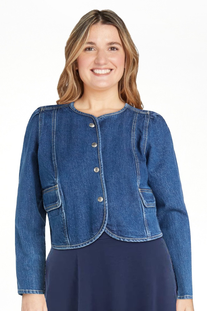 Free Assembly Women's Cropped Denim Jacket with Puff Sleeves, Sizes XS-XXL | Walmart (US)