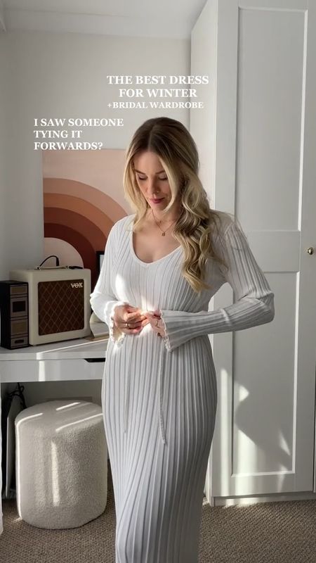 The perfect white knit dress for winter, bridal wardrobe, a photoshoot, its so flattering and comfy 🤍 

#LTKwedding #LTKSeasonal #LTKaustralia